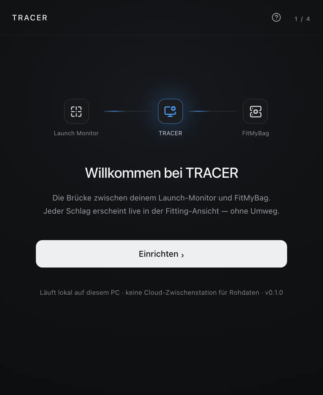 Willkommens-Bildschirm von TRACER