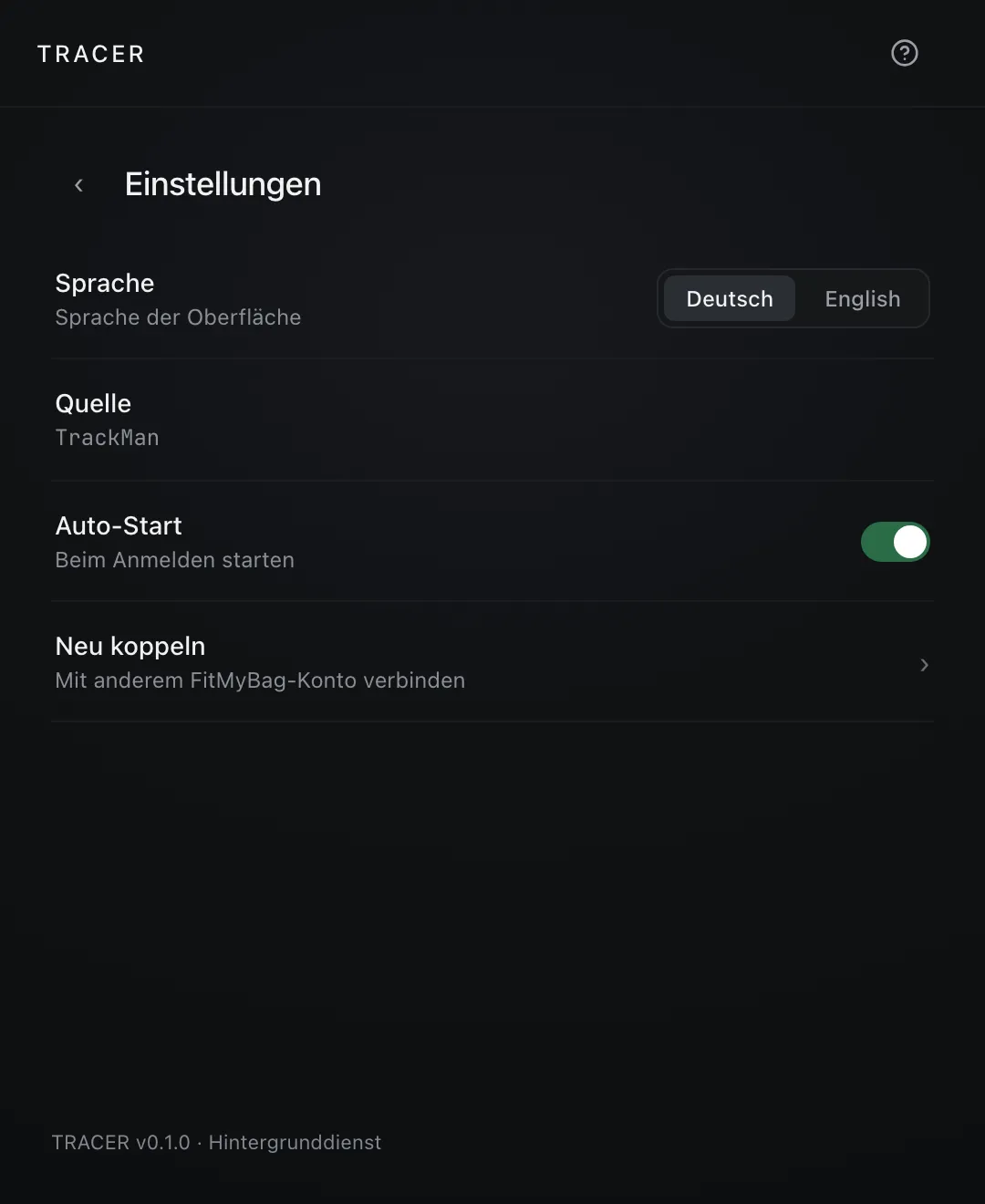 Einstellungen: Sprache, Auto-Start, Neu koppeln