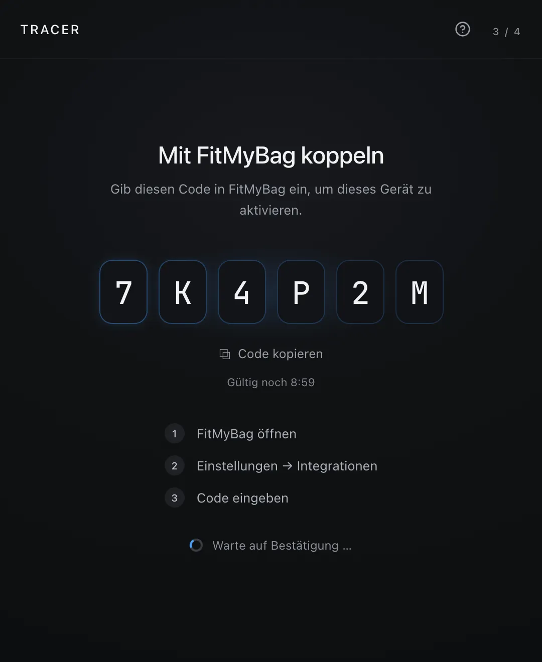 Kopplung über einen sechsstelligen Code