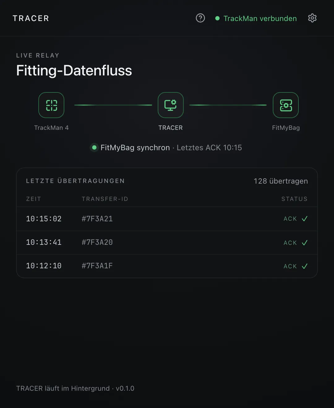 Live-Status mit den letzten Übertragungen